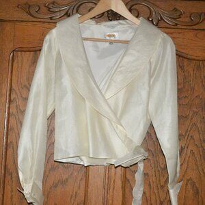 Talbots Cream/Ivory 100% Pure Silk Wrap Tie Waist French Cuff Blouse 6P